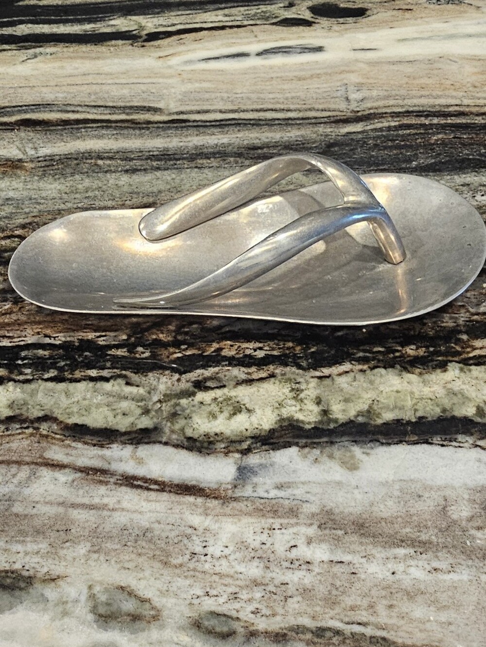 Pewter Metal Flip-Flop Decorative Tray Catch All